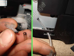 Remove the barb fitting from the kit tubing and thread tube